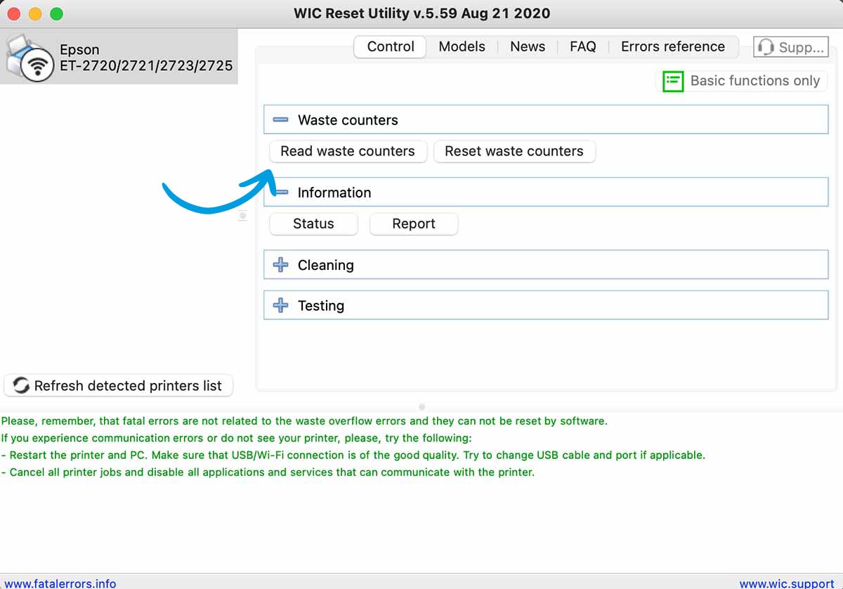 Trial Key 1 Gratis Reset Key Howto - Auslesen des Waste Tank Zählers