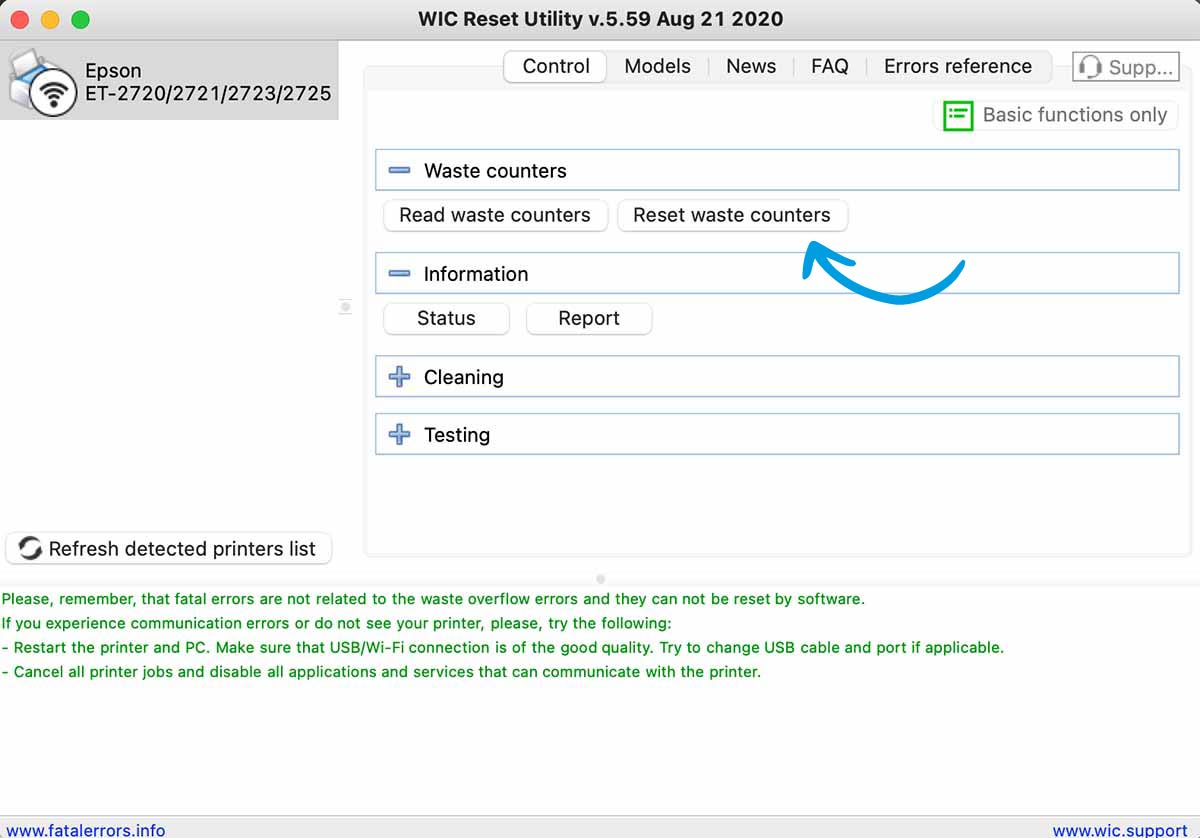 Gratis Reset Key Howto - Zurücksetzen des Waste Tank Zählers